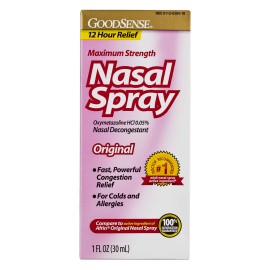 Paquete de 5 spray descongestionante nasal GoodSense, alivio de 12 horas, 1 fl oz