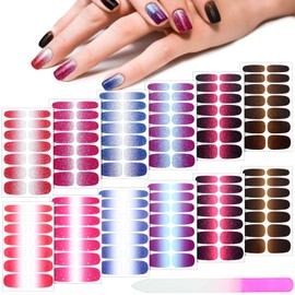 Maitys 168 Pieces 12 Sheets Full Wrap Nail Polish Stickers Self Adhesive Glitter Gradient Marble Color Nail Decal Strips with Glass Nail File for Women Nail DIY Craft(Exquisite Style)