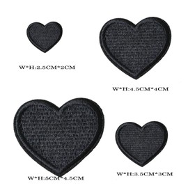 4PCS Cute Lovely Hearts Emblem Iron On Patches Embroidered Sew On Patches for DIY Jeans, Jacket, Kid's Bag, Couples Wedding Dress Arts Craft Clothes Patches (Black)