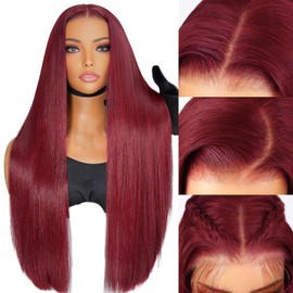 Indono 99j Burgundy Lace Front Wigs Human Hair Pre Plucked 9x6 HD Lace Red Wig Human Hair Wear And Go Glueless Wigs 220 Density Red Straight Wig for Women with Baby Hair 32Inch