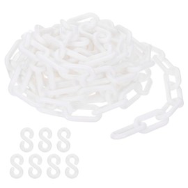 PATIKIL White Plastic Chain, 16 ft 8mm Safety Barrier Chain for Crowd Control, Queue Line, Parking, Fence, Gate, Concert, Construction Site and Decoration