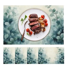 BSITSSS Pack of 4 Eucalyptus Place Mats, 30 x 45 cm Washable Green Summer Eucalyptus Placemats for Summer Wedding Baby Shower Kitchen Party Decoration