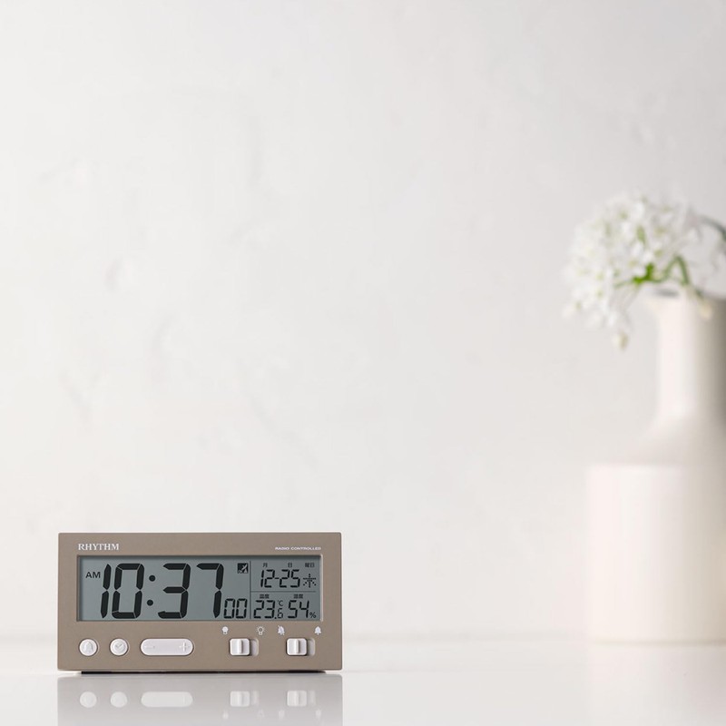 Rhythm Alarm Clock, Atomic Clock, Electronic Sound, Alarm (Snooze), Auto