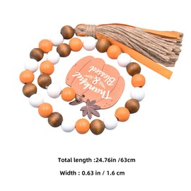 SUPVOX Fall Wood Bead Garland Farmhouse Beads with Tassels Pumpkin Tags Ornaments Farmhouse Rustic Decor Prayer Beads Boho Beads for Home Decor Orange
