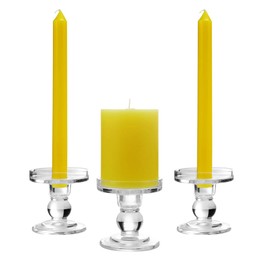 OYATON Glass Candle Holders for 3 inches Pillar Candle or 7/8 inch Taper Candle, Candlestick Holder Set of 3 for Wedding or Home Decoration(Exclude Candles) …