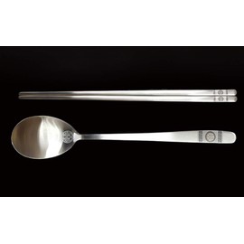 BALWOO [5 Sets] [Made in Korea] Korean Sticky Rice Spoon Chopsticks Set Gold Titanium Plating 304 Stainless Steel Tableware Cutlery Set Mukbang Chopsticks (Korean Palace Pattern, 5 Sets)