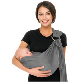 CUBY Adjustable Shoulder Carrier for Babies with Stainless Double Ring, Baby Sling with Breathable Mesh, Baby Sling Ring Sling Perfect for Newborns and Children Under up to 15 kg (Light Grey)