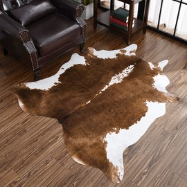 HOMORE Cowhide Rug, 3x4 Rug Small Cow Print Rug for Bedroom Faux Cow Hide Animal Print Carpet for Living Room Office Table Western Decor, Khaki Brown