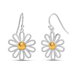 Charmsy 925 Sterling silver Flower Earrings for Women | Medium Dainty Daisy Flower Drop Dangle Earring | Boho French Wire Silver Earrings 35MM