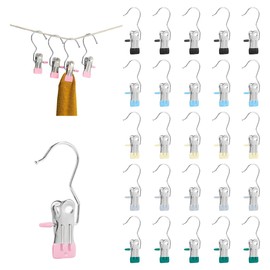 30 Pcs Laundry Hooks Boot Hanger with Clips, Stainless Steel Heavy Duty Hanging Hold Clips, Bag Clips for Food, 6 Colors Portable Multifunctional Hangers (30Pcs with Clips)