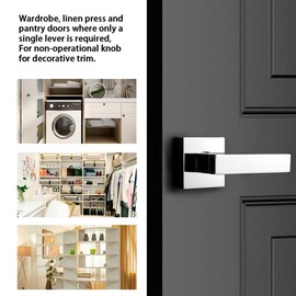 Probrico Dummy Lever Door Handle Square Non-Turning Single Side Pull Only Lever Set [for Closet or French Doors] Heavy Duty - Polished Chrome Finish,1 Pack