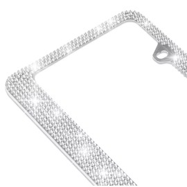 BLVD Stainless-Steel Metal Silver Crystal Bling License Plate Frame Universal Fit