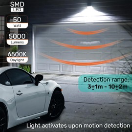 paul russells 50W Outdoor Motion Sensor Security Light – 6500K Daylight White, 5000 Lumen PIR Floodlight, IP65 Waterproof, Ultra-Thin Design, Ideal for Forecourt, Backyard, Garages, Garden and More