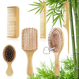 Peine de Madera Bambu, Peine para Masaje con Bolsa De Aire Antiestático, peines para cabello mujer, Cepillo para Cabello, Apto para cabello rizado, seco y liso, para hombres y mujeres (Amarillo 6 pcs)