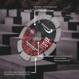 PRODIAMANT Diamond Cutting Disc X-Lock 125 mm Universal - Segmented for Concrete, Stone and Masonry