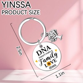 YINSSA Step Parent Keychain Gifts Step Mom Dad Gift Funny Adoption Keychain Step Fathers Day Stepmother Gift From Daughter Son Unique Family Keepsake DNA Doesn't Make You Family Love does