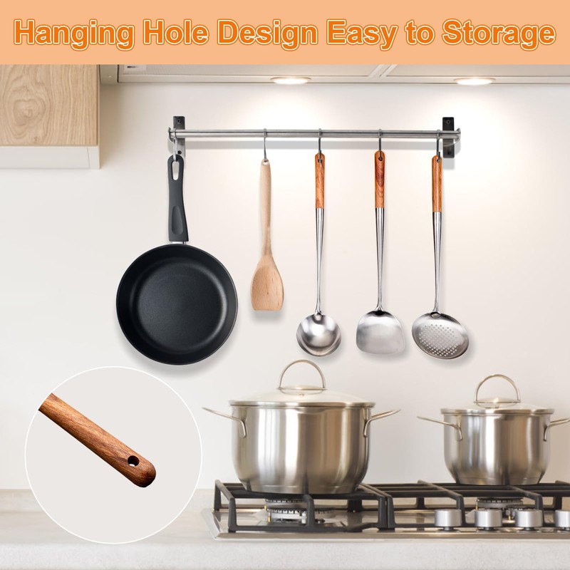 FJNATINH Wok Spatula and Ladle,Skimmer Ladle Tool Set, 17inches Spatula