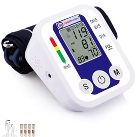 TradeProvider Blood Pressure Monitor Digital Upper Arm BP Machine with, Double Memory, LCD Display Large Cuff (22–36cm), Heart Rate Hypertension Monitor, Home Use (Blue-White BPM) (Grey)