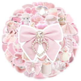 Aesthetic Girls Stickers Pack 50 Kawai Pink Stickers for Water Bottle Scrapbook Waterproof Vinyl Decals for Laptop Journal Party Supplies(Pink)