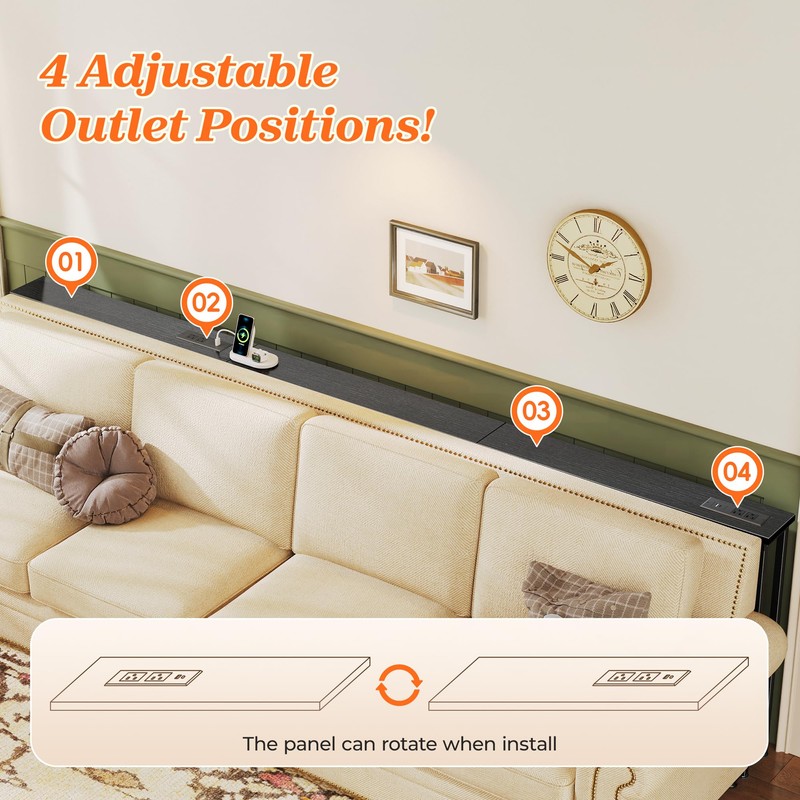 SUPERJARE 102 Inch Sofa Table with 2 Power Outlets and