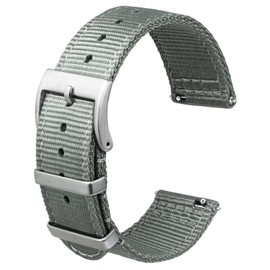 ANBEER 18mm Watch Band Nylon Two-Piece Quick Release Replacement Strap with Metal Loop, Gray Silver Buckle