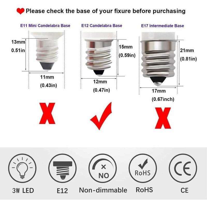 E12 Led Light Bulb 4W Equivalent 40W C7 Replacement Bulbs