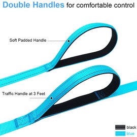 YUCFOREN 10FT 15FT 20FT Anti-Choke Long Slip Lead Dog Leash Two Handles, 3/4" Wide Nylon Reflective Leash No Pull Training Lead for Medium Large Dogs (15FT * 3/4" Blue-2 Handles)