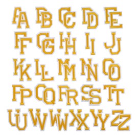 52pcs Yellow Alphabet A to Z Patches, Iron on Sew on Letters for Clothing, Hats, Shoes, Backpacks, Handbags, Jeans, Jackets etc.