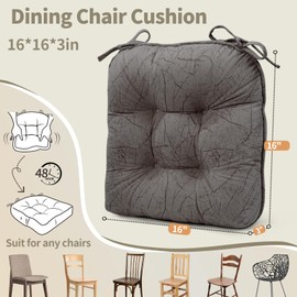 Glyzia Marble Pattern 3" Chair Cushion for Dining Chair, Filling Bite-Size Memory Foam U-Shaped Seat Cushions for Kitchen Chairs, Non-Slip Indoor Chair Pad with Ties, Set of 4, Brown