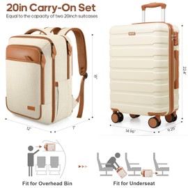 Miusse 20 Inch Hardshell Luggage Sets with Backpack,Carry On Luggage 22x14x9 Airline Approved for men & women, Business Travel and Weekend Getaways​ (Beige)