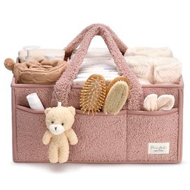PERABELLA Baby Diaper Caddy Organizer - Compact Design for Easy Storage & Organization, Gift for Baby Shower, Car Caddy Organizer, Nursery Diaper Organizer - Color: Pink