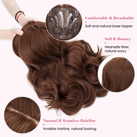 Hairro Hair Toppers for Women 18 inch Light Brown Large Silk Base Hair Topper Long Curly Wavy Synthetic Hair Toppers Realistic Cover Thinning Hair Loss Daily Use Hair Piece