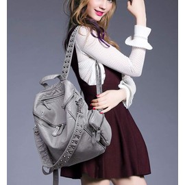 BUKESIYI CCJP78222 Women's Backpack, Mini Backpack, Pochette, Large Capacity, Waterproof, Rucksack Backpack for Women, PU Leather, gray