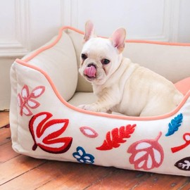 Blueberry Pet Heavy Duty Dog Bed | Fully Removable & Washable | Super Soft for Medium Dogs | Mahogany & Beige Embroidered Color | Cozy & Durable