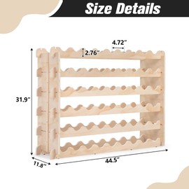 Sardoxx 6 Tier 54 Bottle Wine Rack Solid Wood Holder Floor Freestanding Wines Holder Decor Display Shelf Storage Kitchen, Pantry, Cellar,Natural Wood