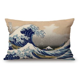 Hokusai The Great Wave Cotton Linen Decorative Throw Pillow Case Cushion Cover Pillowcase for Couch Sofa Bed,12 X 20 Inches