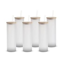 MHM Sublimation Glass Blank Tumbler Skinny Frosted 20oz with Bamboo Lid and Straw (Frosted, 20oz)