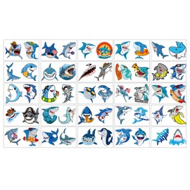 100Sheets Shark Temporary Tattoos Birthday Themed Party Supplies Decoration Favors Cartoon Shark Sticker for Kids Boys Home Activity Class Prizes Carnival Christmas Rewards