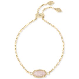 Kendra Scott Elaina Link Chain Bracelet for Women, Dainty Fashion Jewelry, 14k Gold-Plated, Rose Quartz