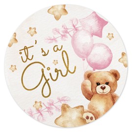 Mobiusea Creation It's a Girl Baby Shower Favors Labels | 60pcs Waterproof Elegant Pink Beige Gold Foil Watercolor Baby Shower Sticker in 2" | Baby Shower Decorations