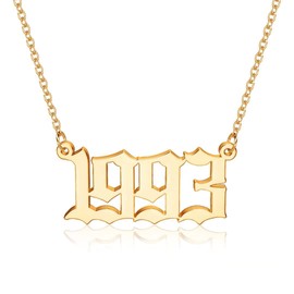 M MOOHAM Birth Year Necklace for Women, Gifts for Teen Girls Gold 1993 Necklace Old English Birth Year Number Pendant Necklace for Women Birthday Gifts