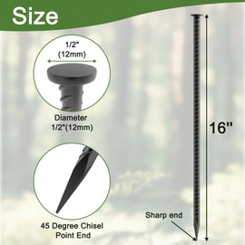 Rebar Spikes 16 Inch 8 Pack, 1/2 Inch Diameter Heavy Duty Rebar Ground Stakes, Galvanized Anchoring Spikes for Speed Bump, Landscape, Parking Curb, Handicap Ramp and Tent