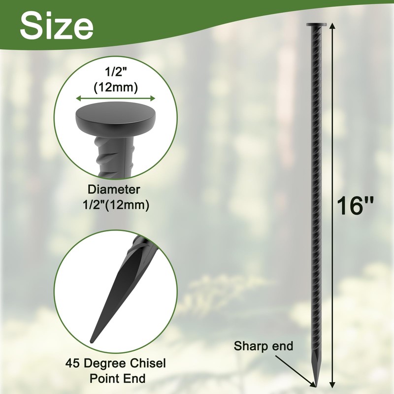 Rebar Spikes 16 Inch 8 Pack, 1/2 Inch Diameter Heavy