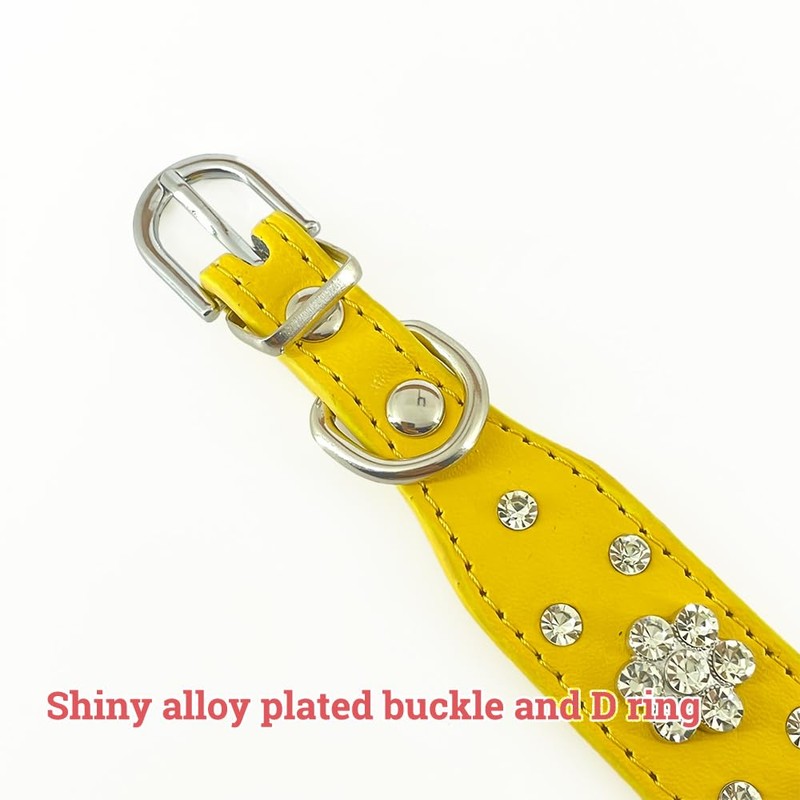 Rhinestone Flower Dog Collar - Sparkling Leather Pet Collar -