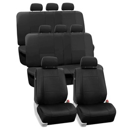 FH GRO Car Seat Covers PU Leather 3 Row 8 Seater Car Seat Covers, Airbag Compatible and Split Bench - Fit Most Car, Truck, SUV, & Van Solid Black