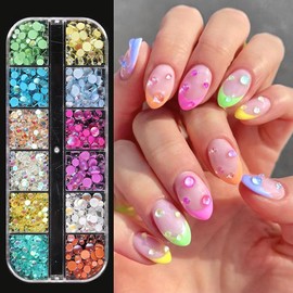 3D Aurora Bubble Beads Nail Charms, Mixed Size Colorful Iridescent Mermaid Crystal Gems Flatback Rhinestones Jewels for Women Girls Manicure Nails Supplies DIY Crafts Decorations…