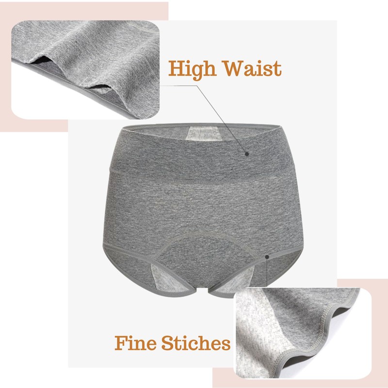 Women's Washable Incontinence Underwear 4 Pack, Leakproof Ladies Panties High