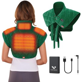 Vofuoti Heating Pad for Neck and Shoulders, Portable Heating Pad with Massager and Battery, Weighted Electric Heated Neck Shoulder Wrap, 16'' x 22'', 2.2lbs