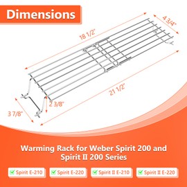 QuliMetal Foldable Stainless Steel Warming Rack for Weber Spirit 200 & Weber GS4 Spirit II 200 Series (2017 and Newer), Weber Spirit E/S-210, E/S-220 with Up Front Control, Replaces Weber 67026