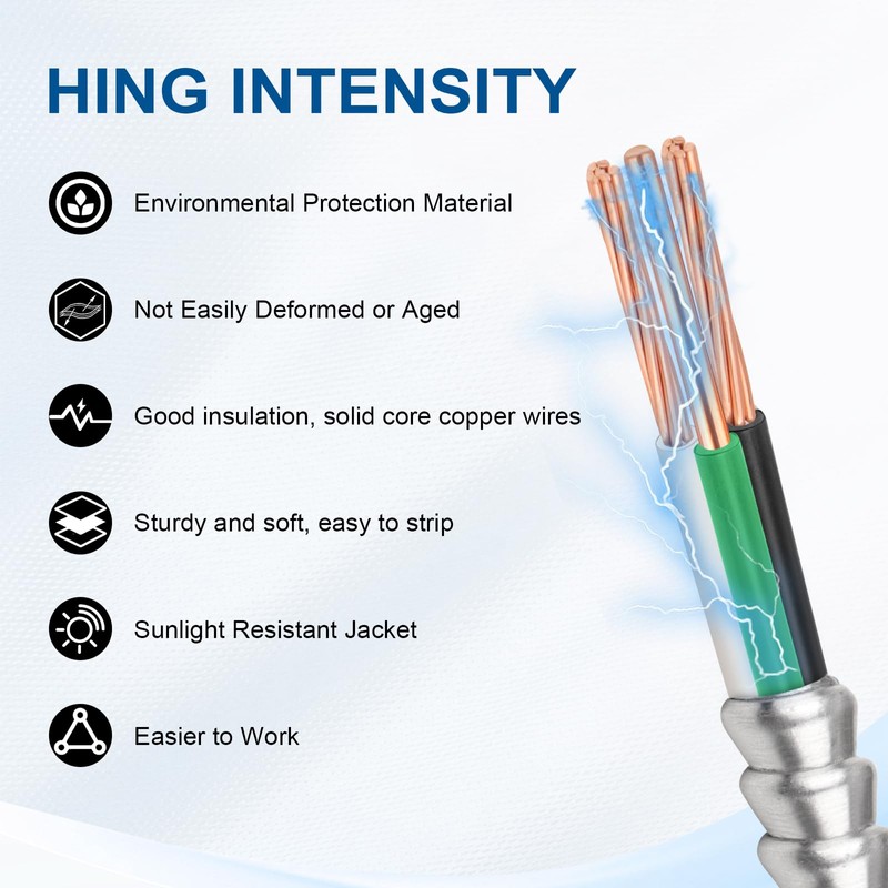8/2 MC Cable with Ground - 10FT Pure Copper 8AWG/2